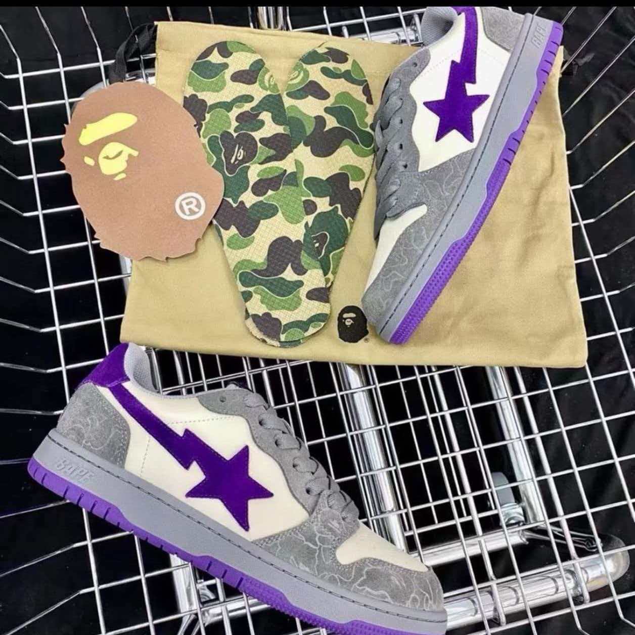 A BATHING APE Court Sta Low 'Calm Mist Grey/Royal Purple'