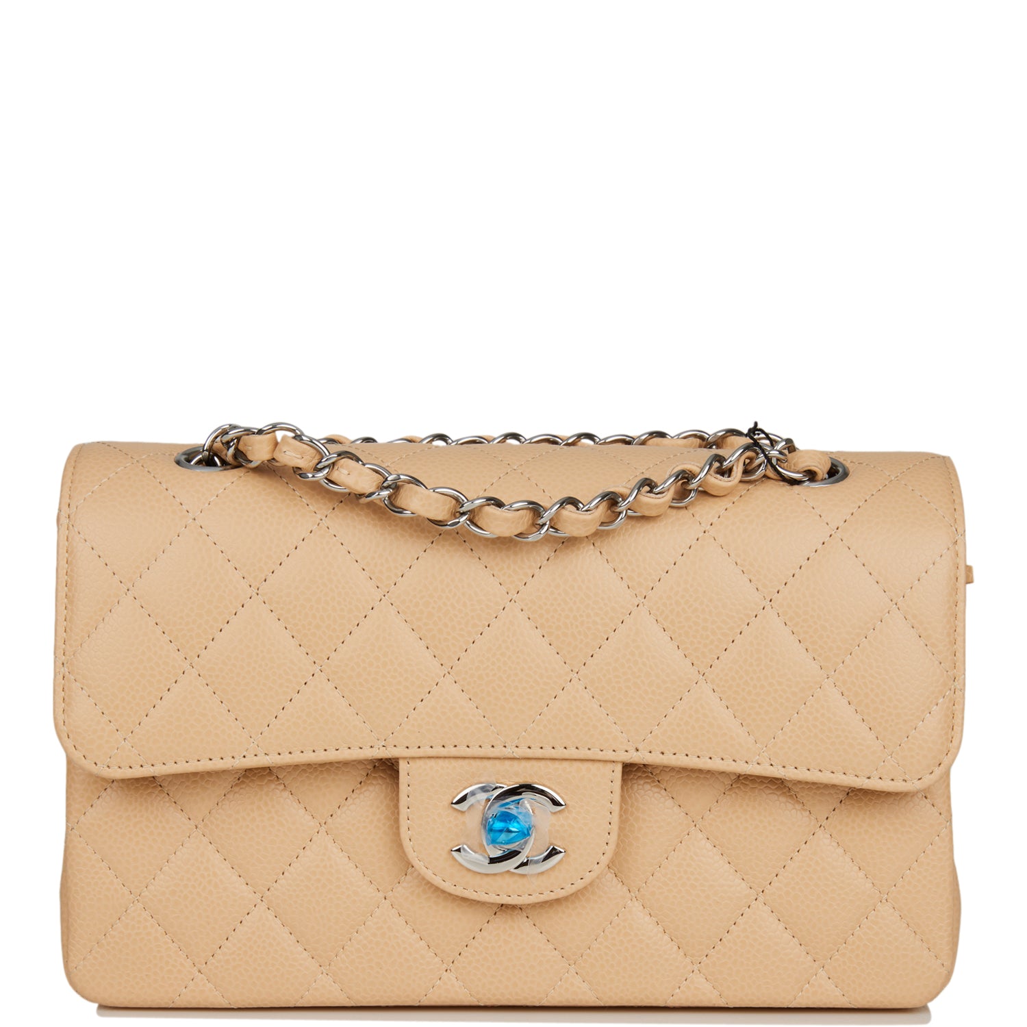 Small Classic Double Flap Bag Beige Caviar Silver Hardware