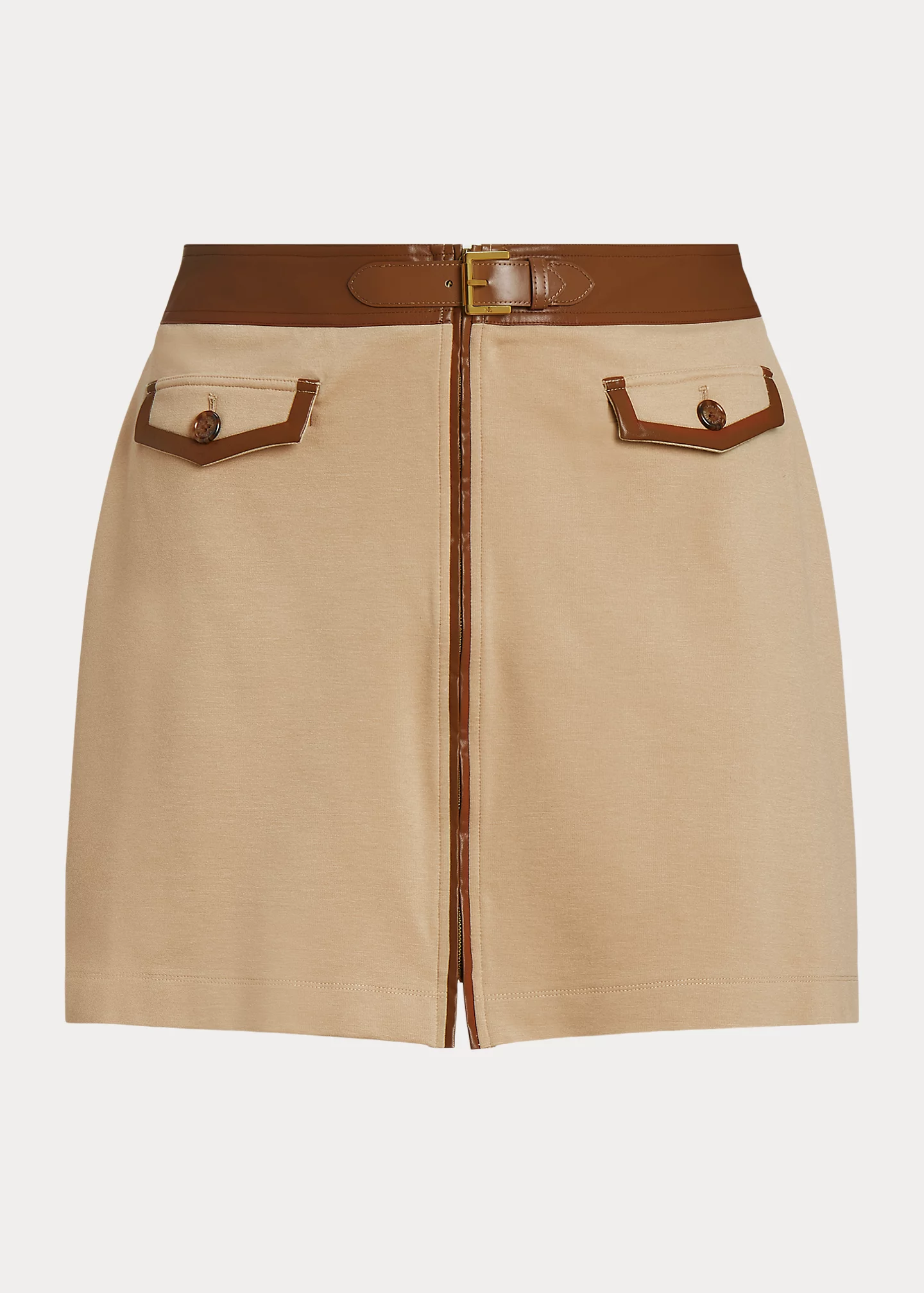 Faux-Leather-Trim Ponte Miniskirt