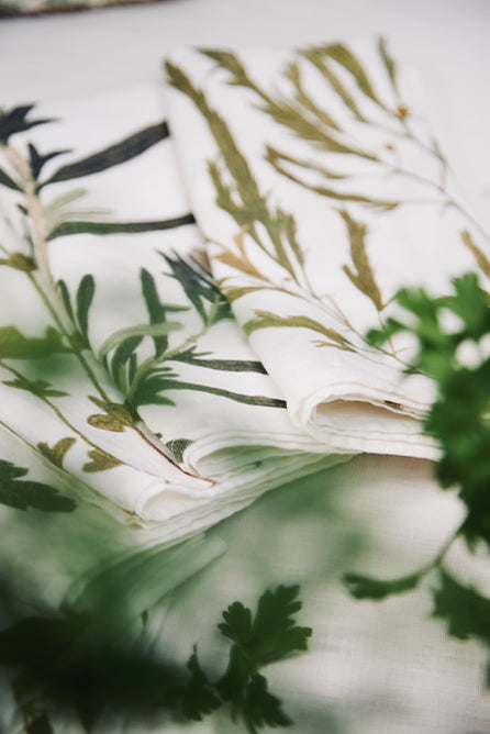Set of 6 Botanical Herb Linen Napkins – 20×20 Inch Gastronomic Cloth Napkins for Fine Dining