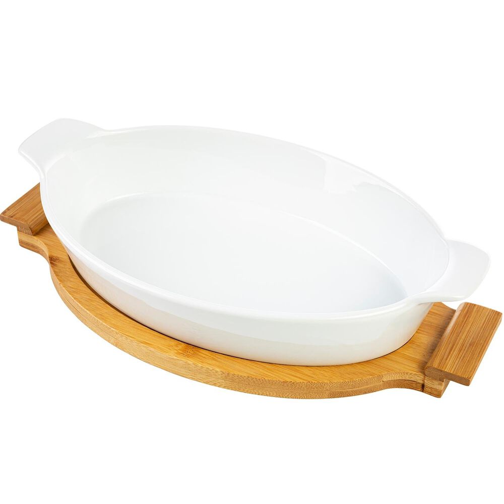 FLORINA Naczynie ceramiczne Modeno, owalne 33,5 cm, białe, na podstawce