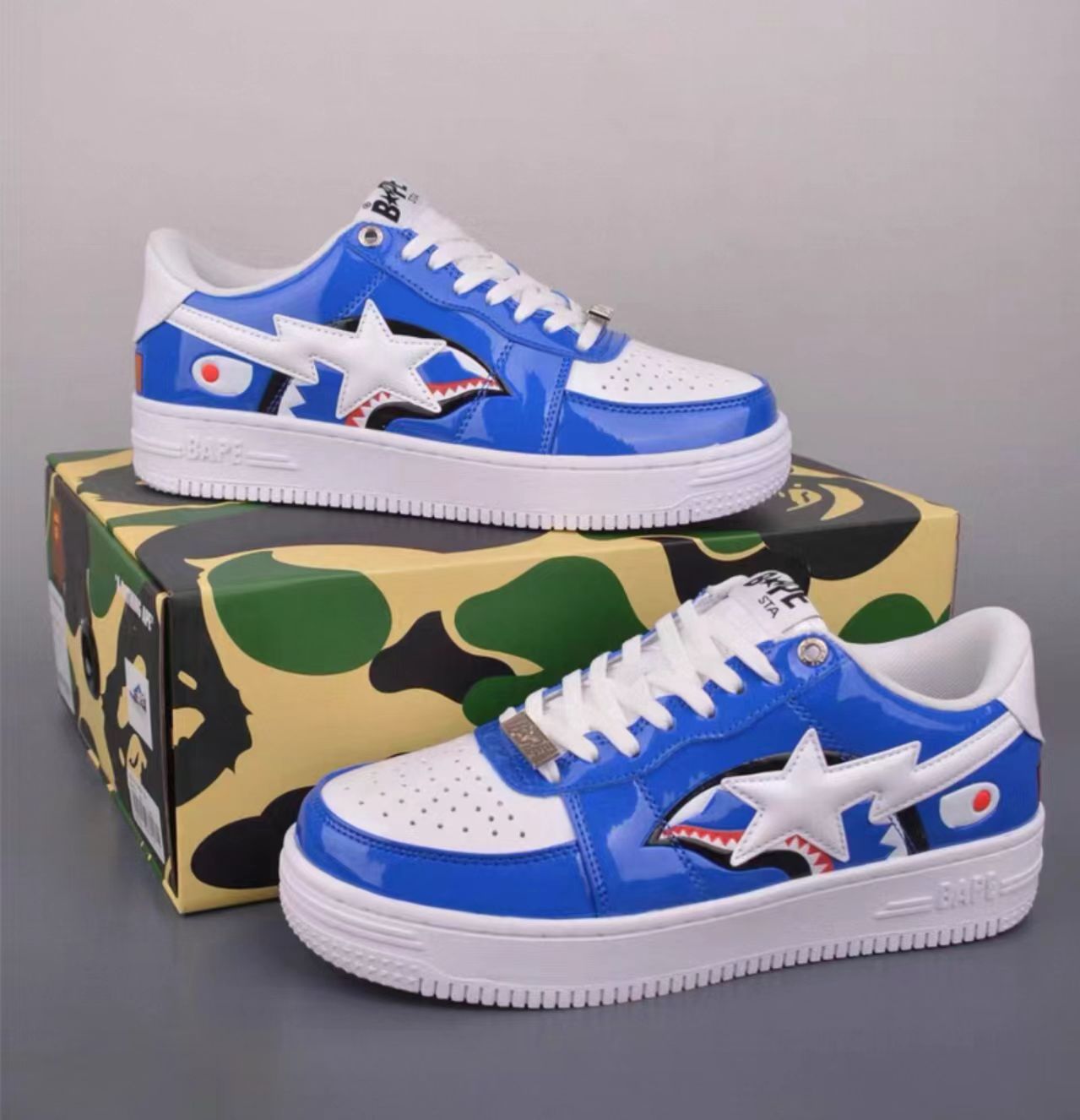 BAPE STA Low Shark Blue Patent Leather