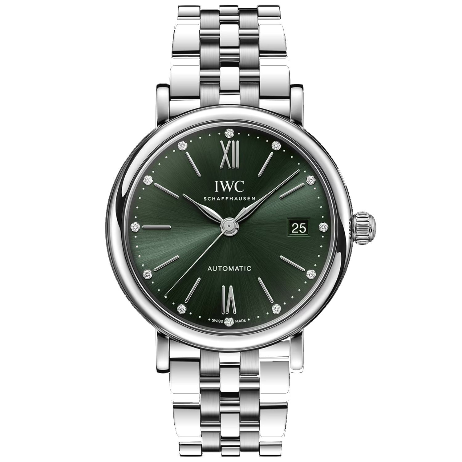 [2026 Mirror Grade]IWC  Portofino Automatic 37mm Green Diamond Dial Steel Women's Watch IW458602
