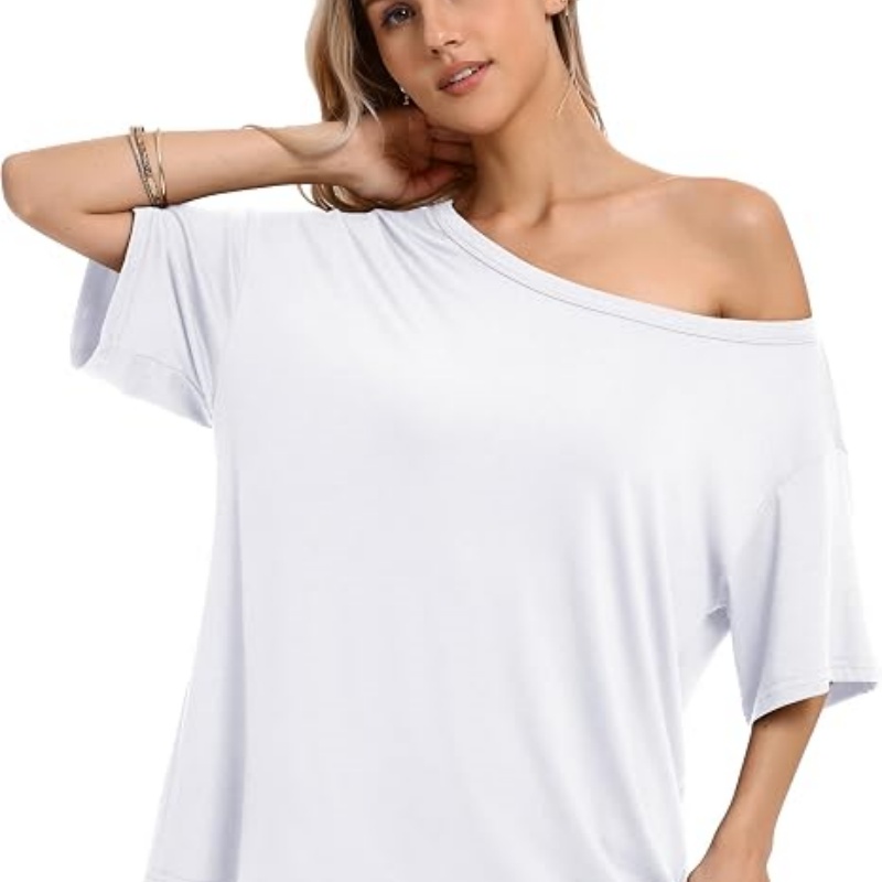 The Shoulder Tops for Women Oversized Shirts Summer Graphic Casual Tee