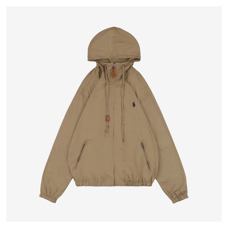 Ralph Lauren Small Pony Logo Lightweight Hooded Jacket (Dark Blue/Light Brown)