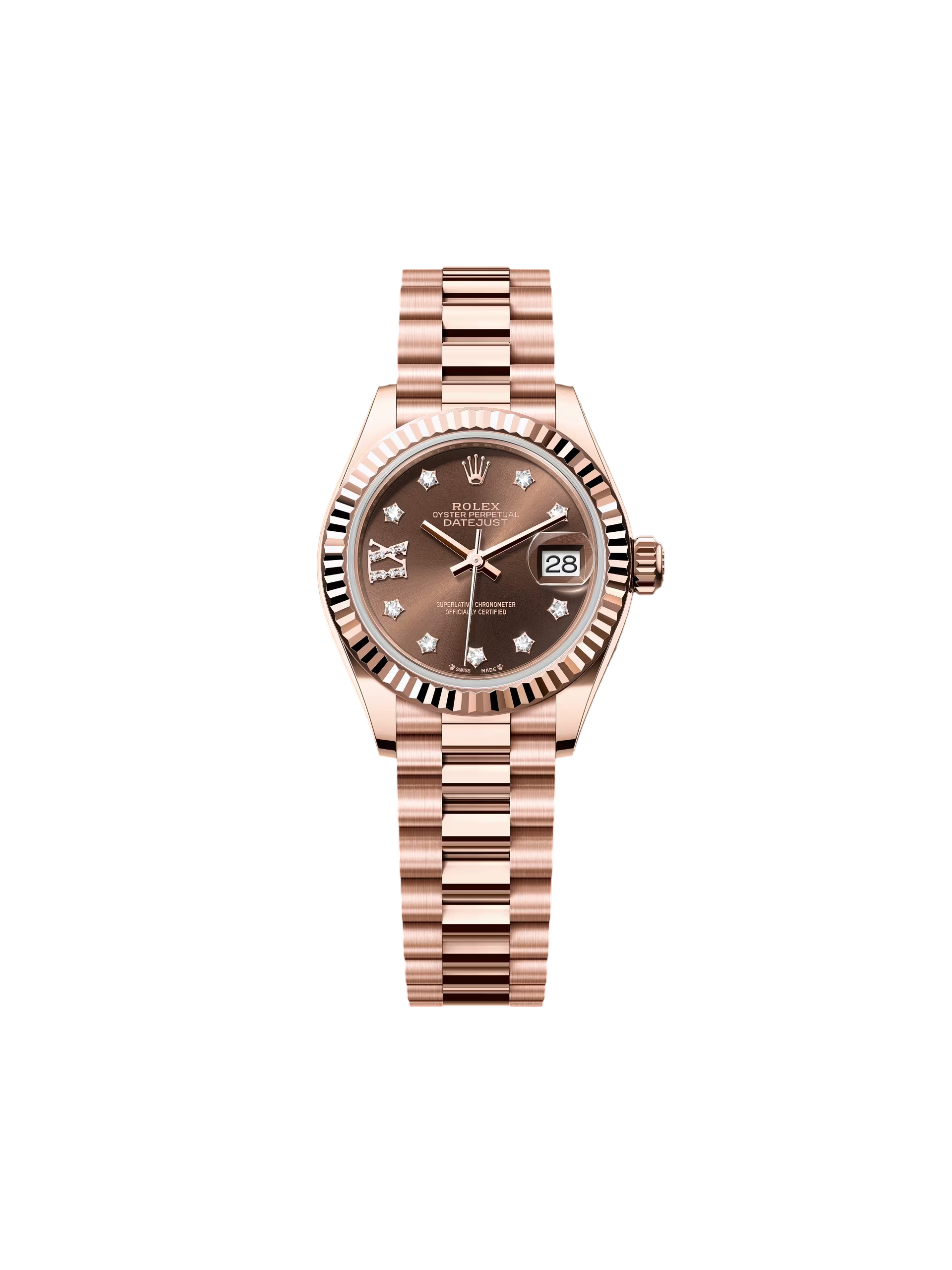 [2026 Mirror Grade]RLX Lady-Datejust 28mm 279175 Chocolate Diamond-Set Dial President Everose Gold