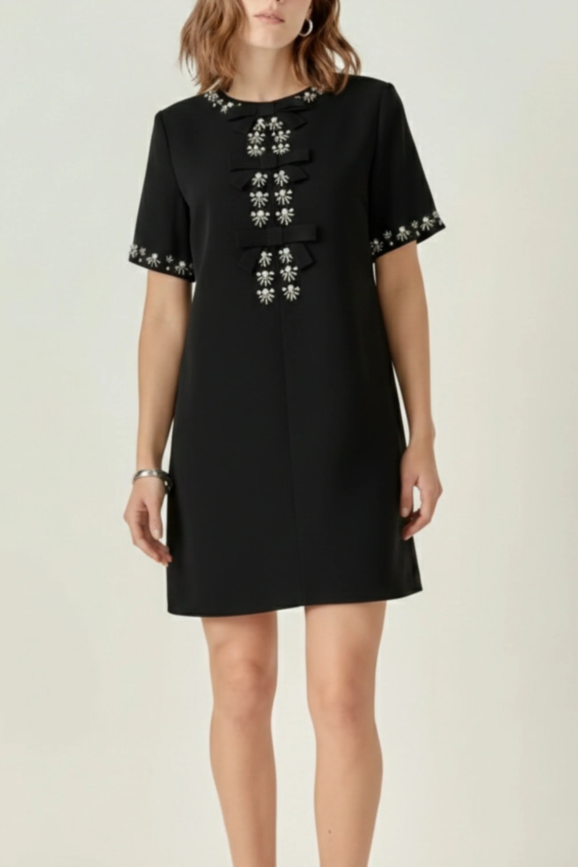 Noir Crystal Bow Shift Dress