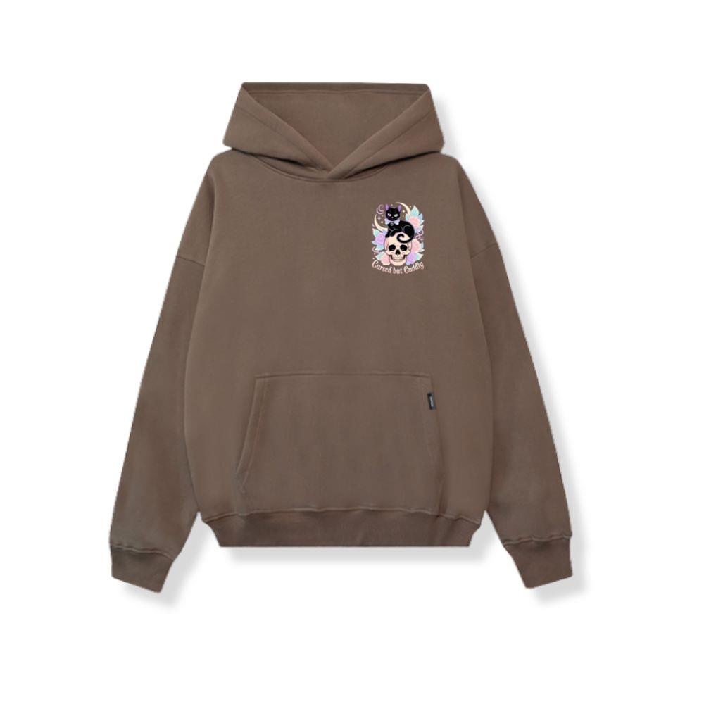 Cursed but Cuddly Skull Cat Retro Graphic Hoodie