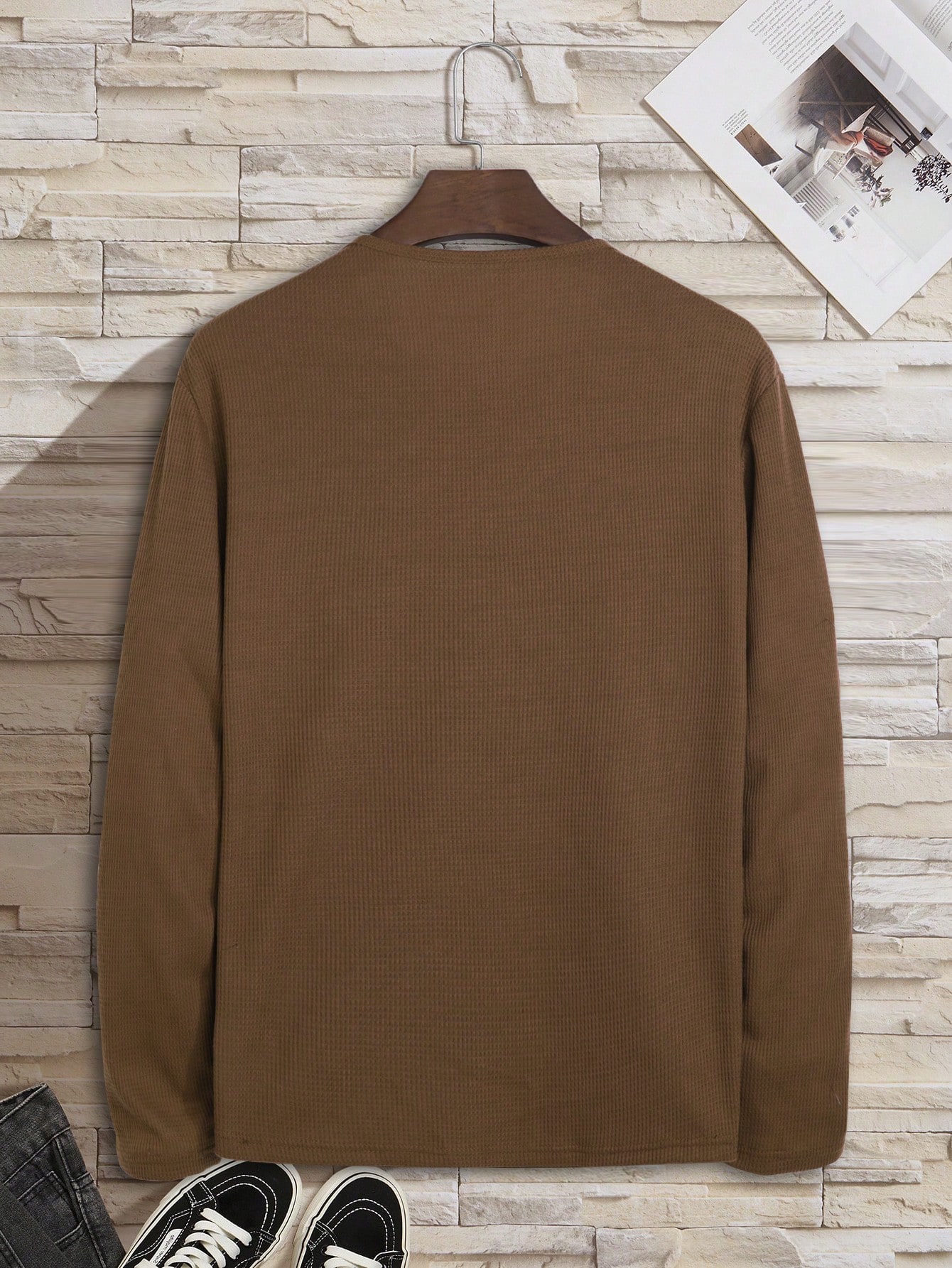 Men Half Button Waffle Knit Tee