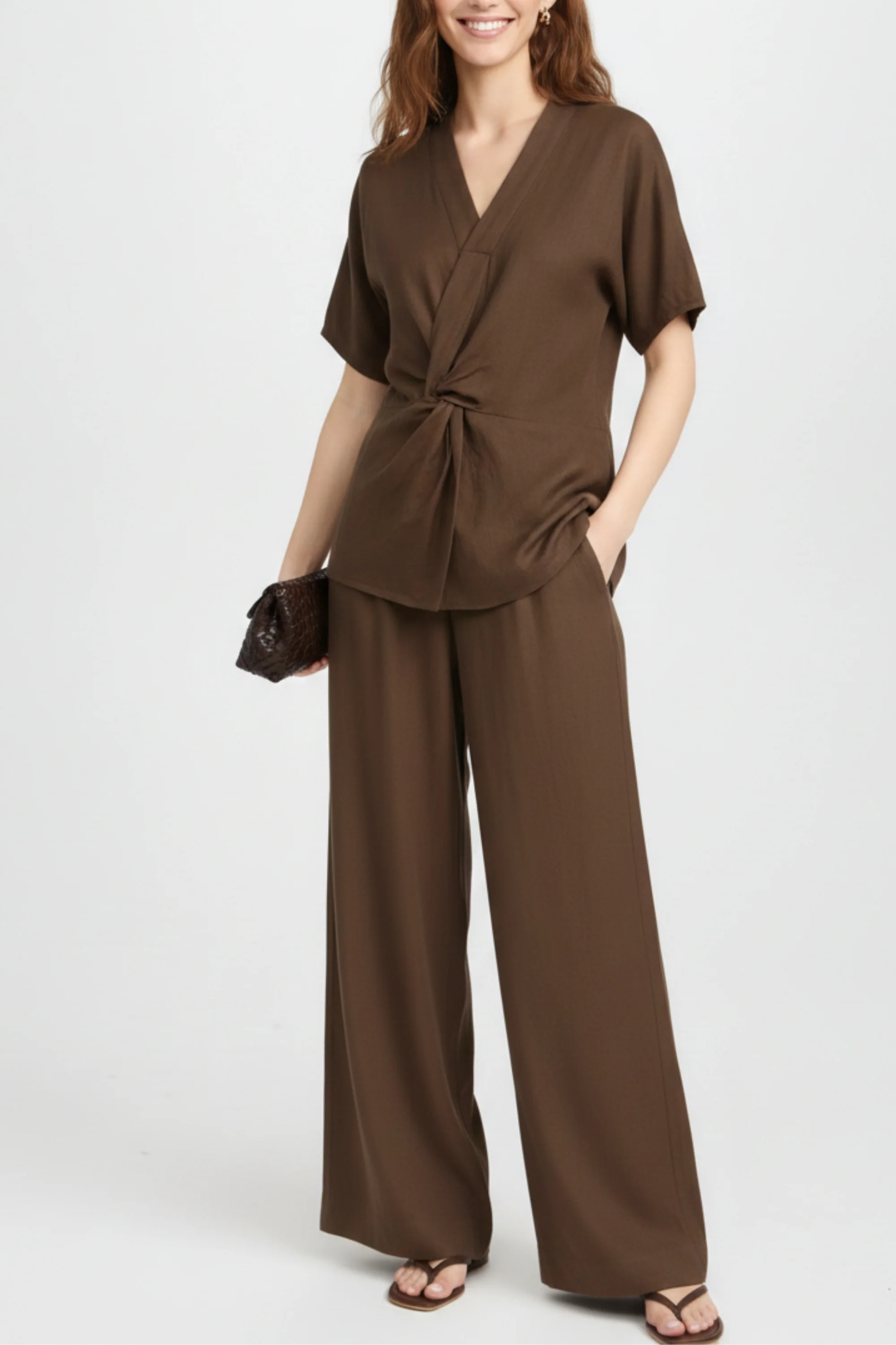 Mocha Twist Knot Top & Pant Co-Ord Set