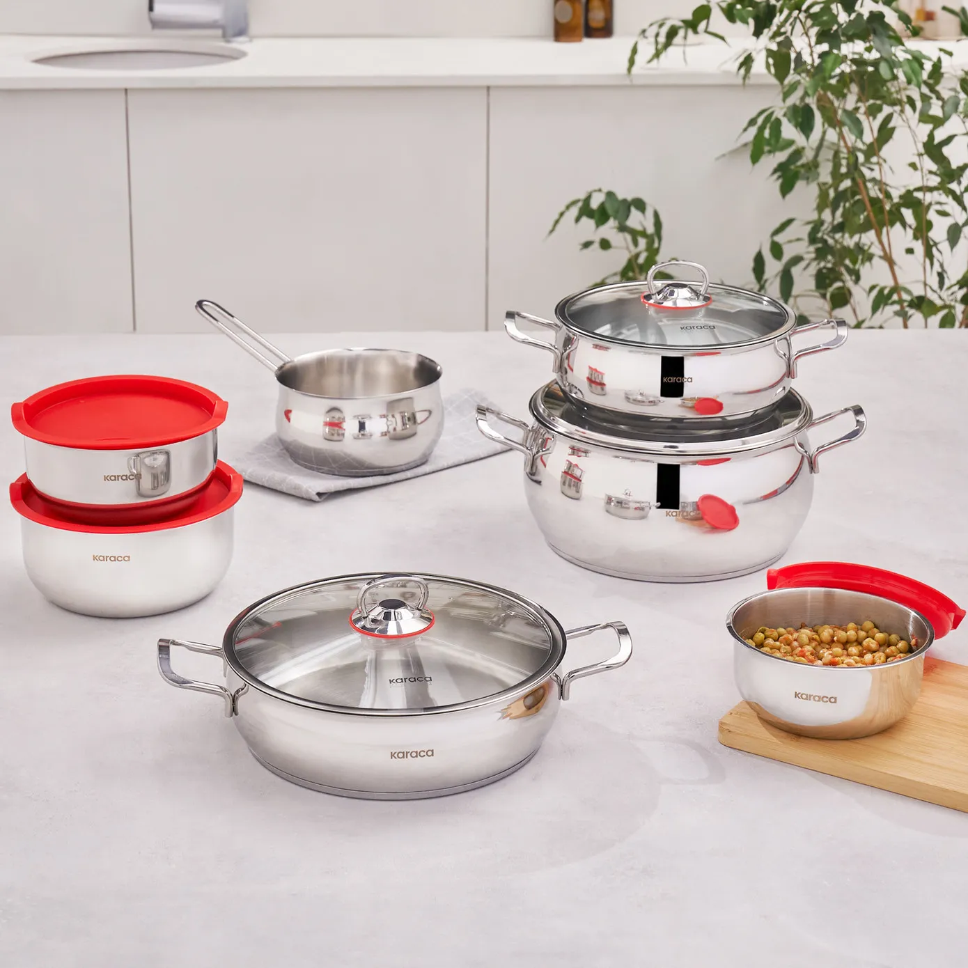 Batterie de cuisine Karaca en acier et récipient de stockage v2, 13 pièces