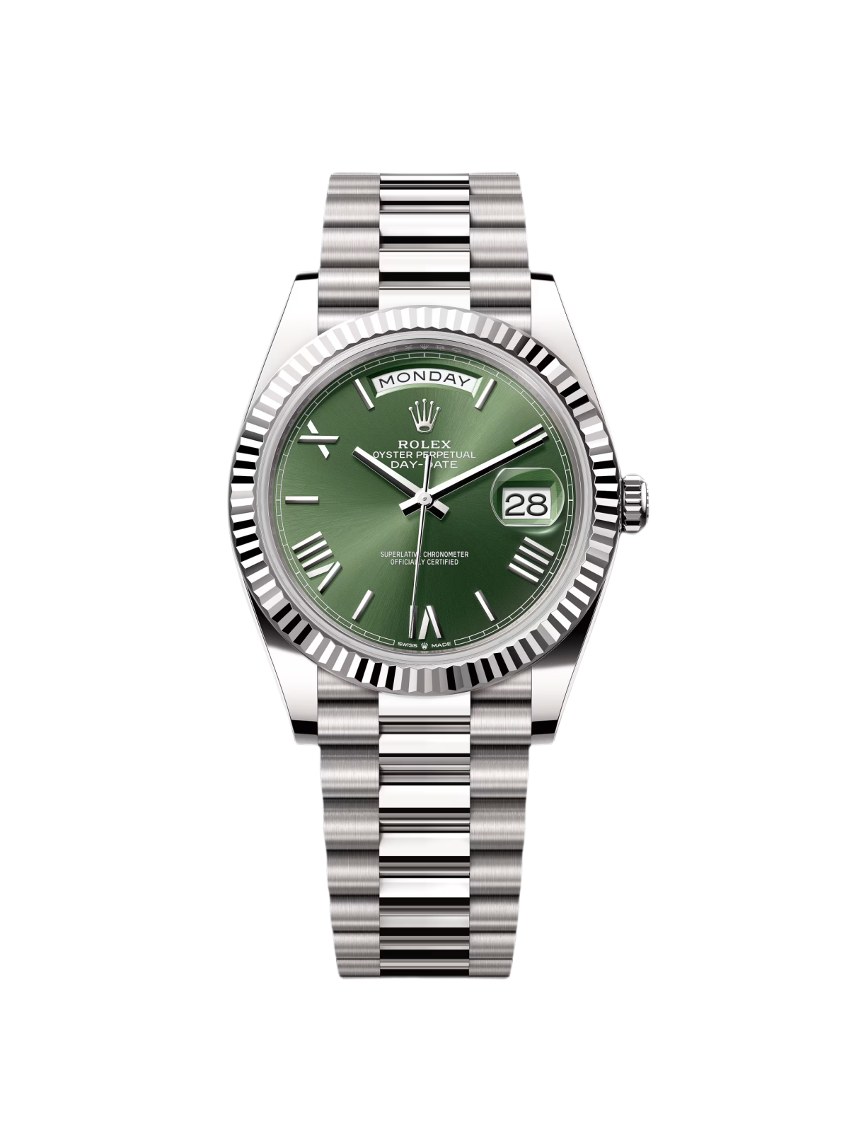 [2026 Mirror Grade]RLX  Day-Date President 40mm White Gold Green Roman Dial - 228239