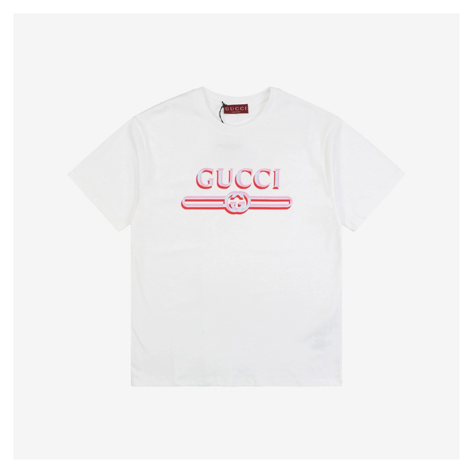 G Pink & Blue G-Letter Belt Print T-Shirt (Black/White)