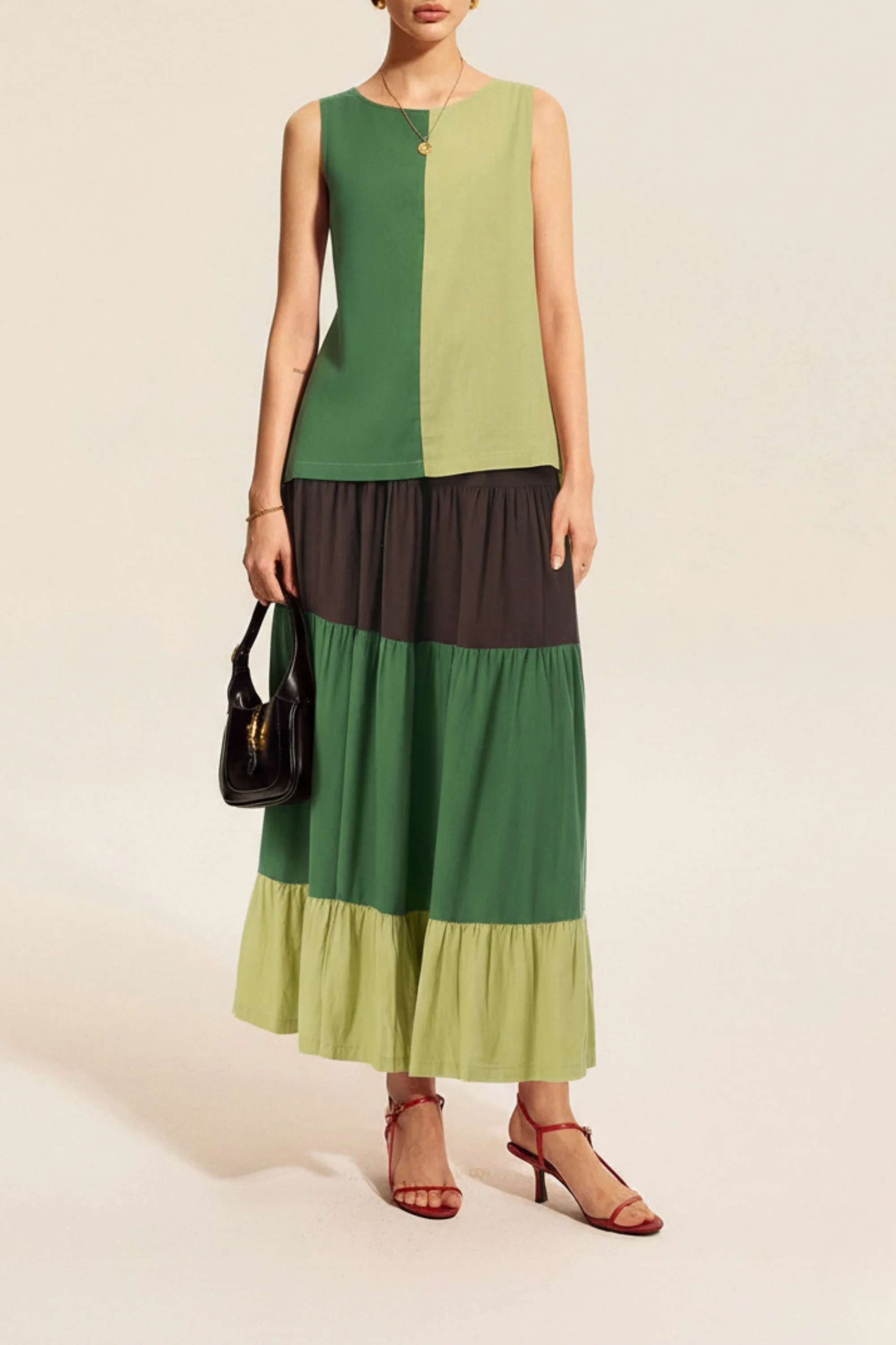 Color Block Linen Skirt Coord Set
