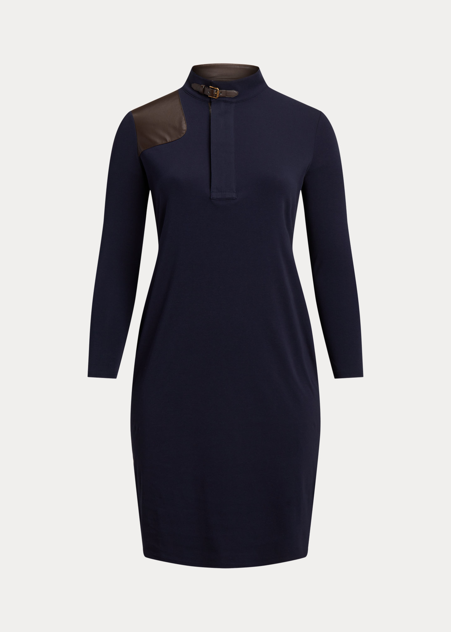 Faux-Leather-Trim Stretch-Cotton Dress