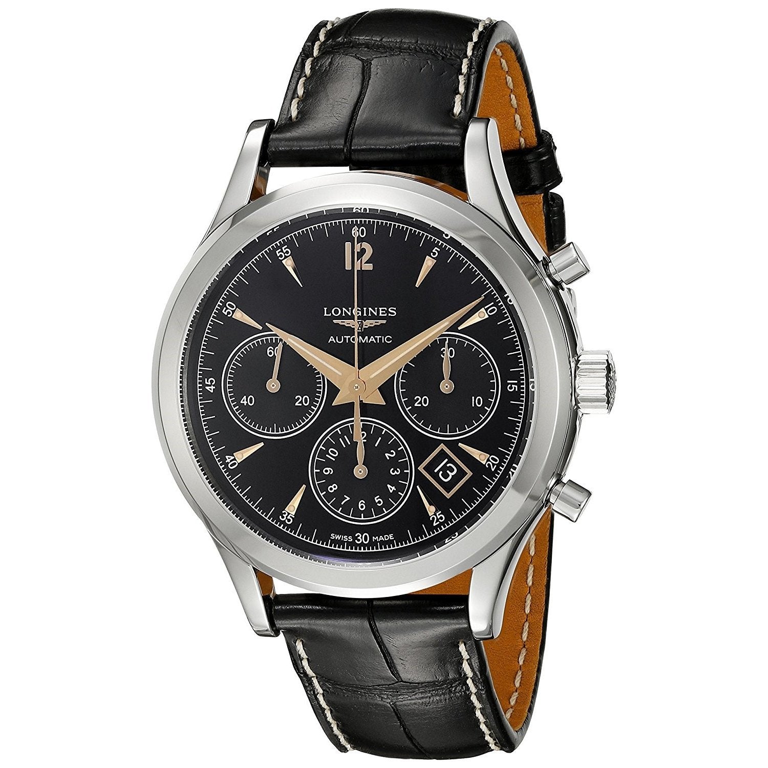 [2026 Mirror Grade]Longines Men's L27504560 Flagship Heritage Chronograph Automatic Black Leather Watch