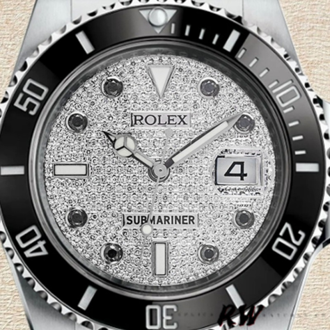 [2026 Mirror Grade]Rolex Submariner 116610 Diamond Paved Dial Stainless Steel 40mm Mens Replica Watch