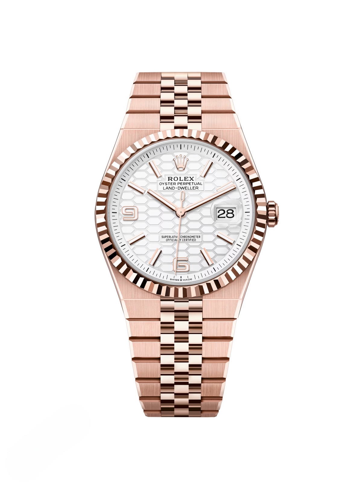 [2026 Mirror Grade]RLX Land-Dweller 127335-0001 White Honeycomb Dial Everose Jubilee Bracelet 40mm