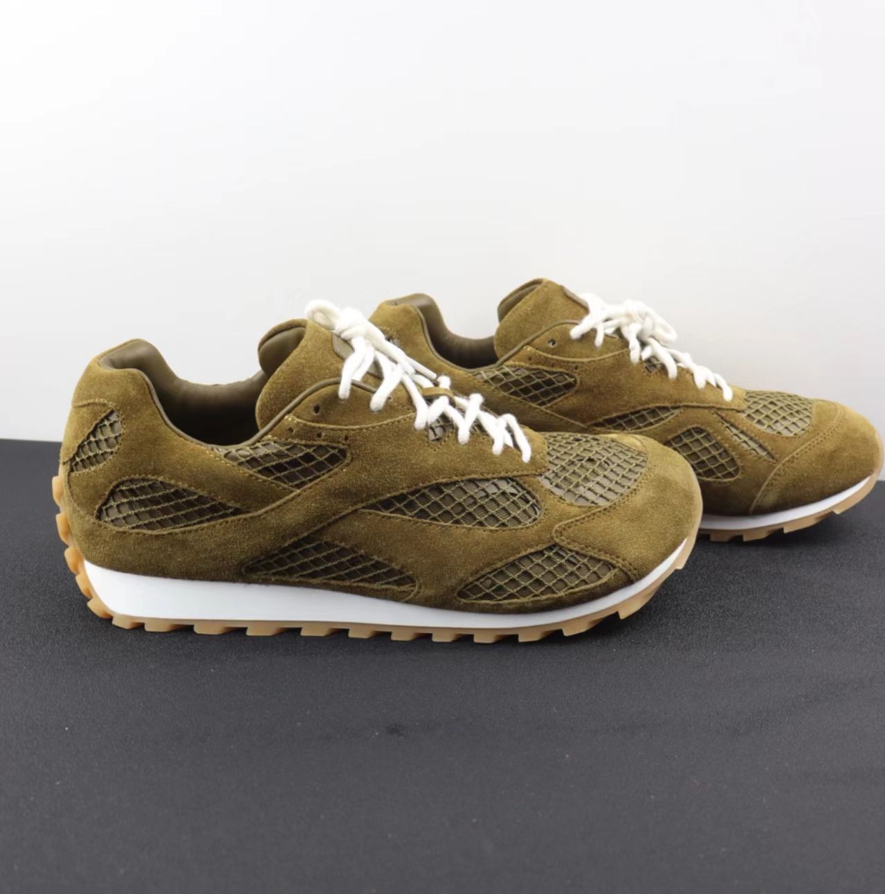 Bottega Veneta Orbit Sneakers in Olive Suede/Mesh
