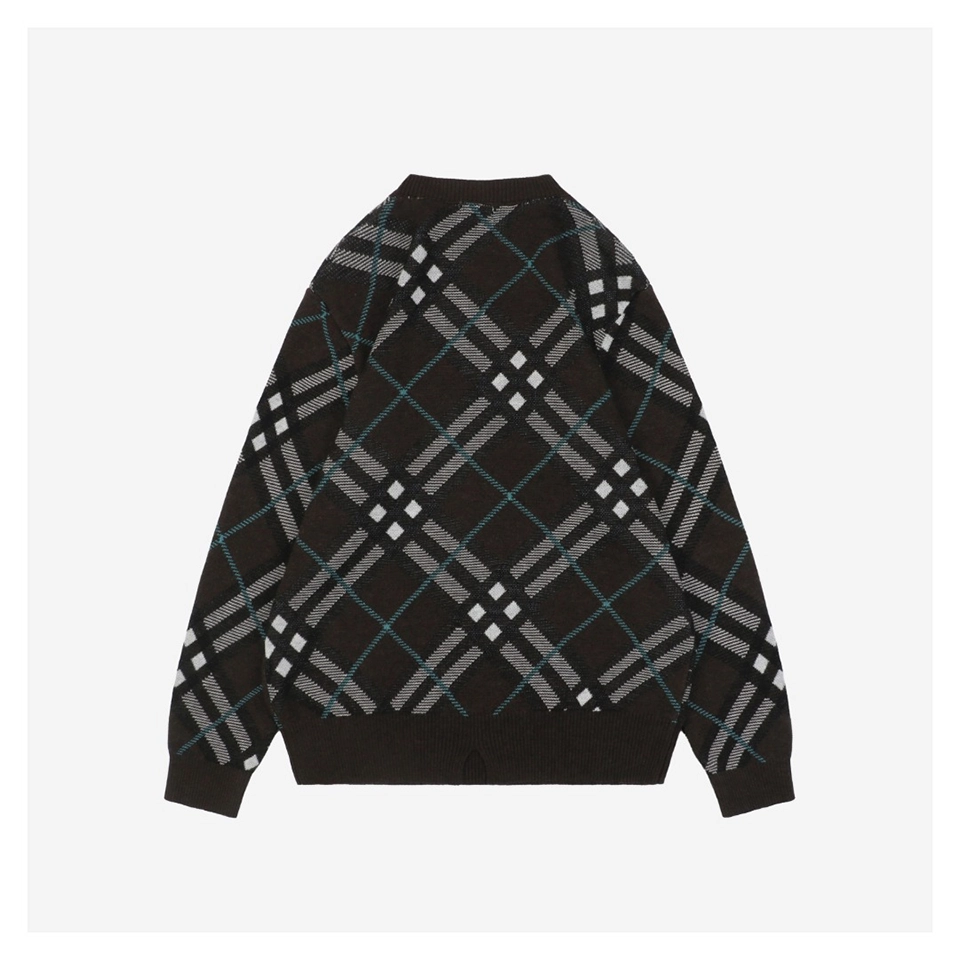 BBrry Diagonal Plaid Round Neck Sweater