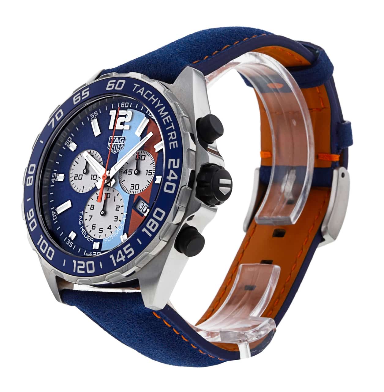 [2026 Mirror Grade]Tag Heuer Formula 1 Gulf Edition Blue Dial Blue Leather Strap Watch for Men - CAZ101N.FC8243