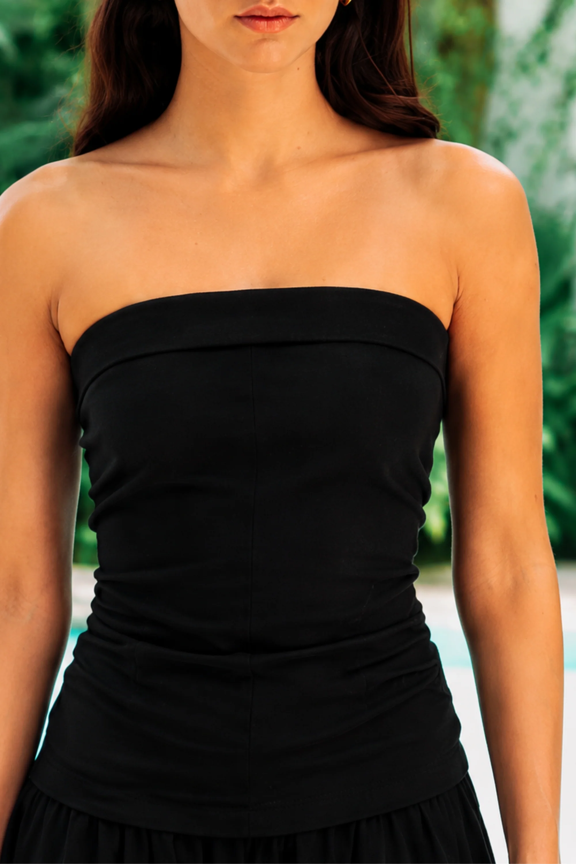Black Bandeau Linen Top & Skirt Set