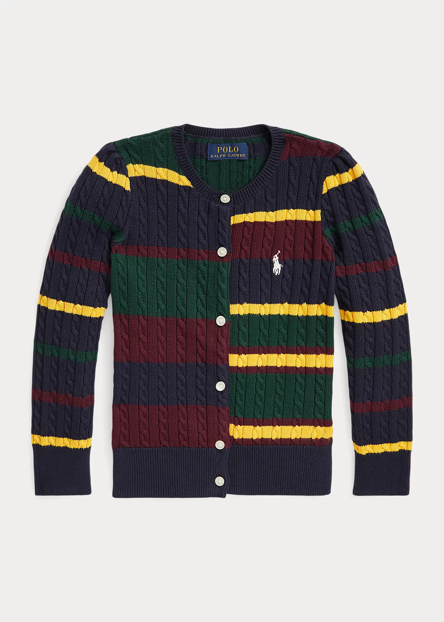 Striped Mini-Cable Cotton Cardigan