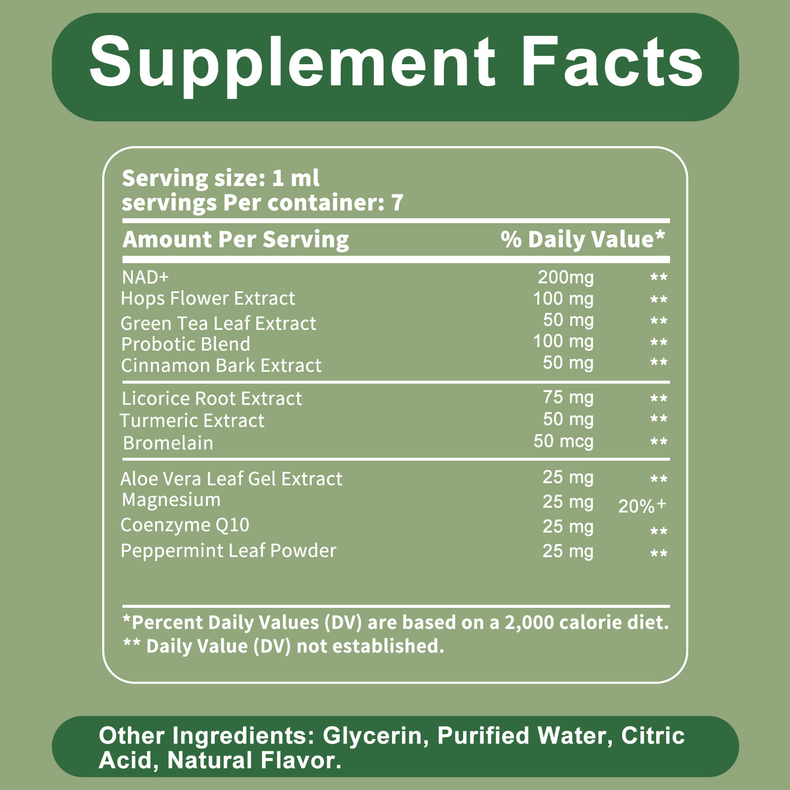 Upgrade Edition 20-in-1 NAD+ Oral Liquid - Natural Liquid Herbal Supplement, Contains NAD+, Moringa Leaf, Green Tea, Probiotics, Magnesium, Collagen Peptides, Concentrated Essence, Easily Absorption, Individually Packaged