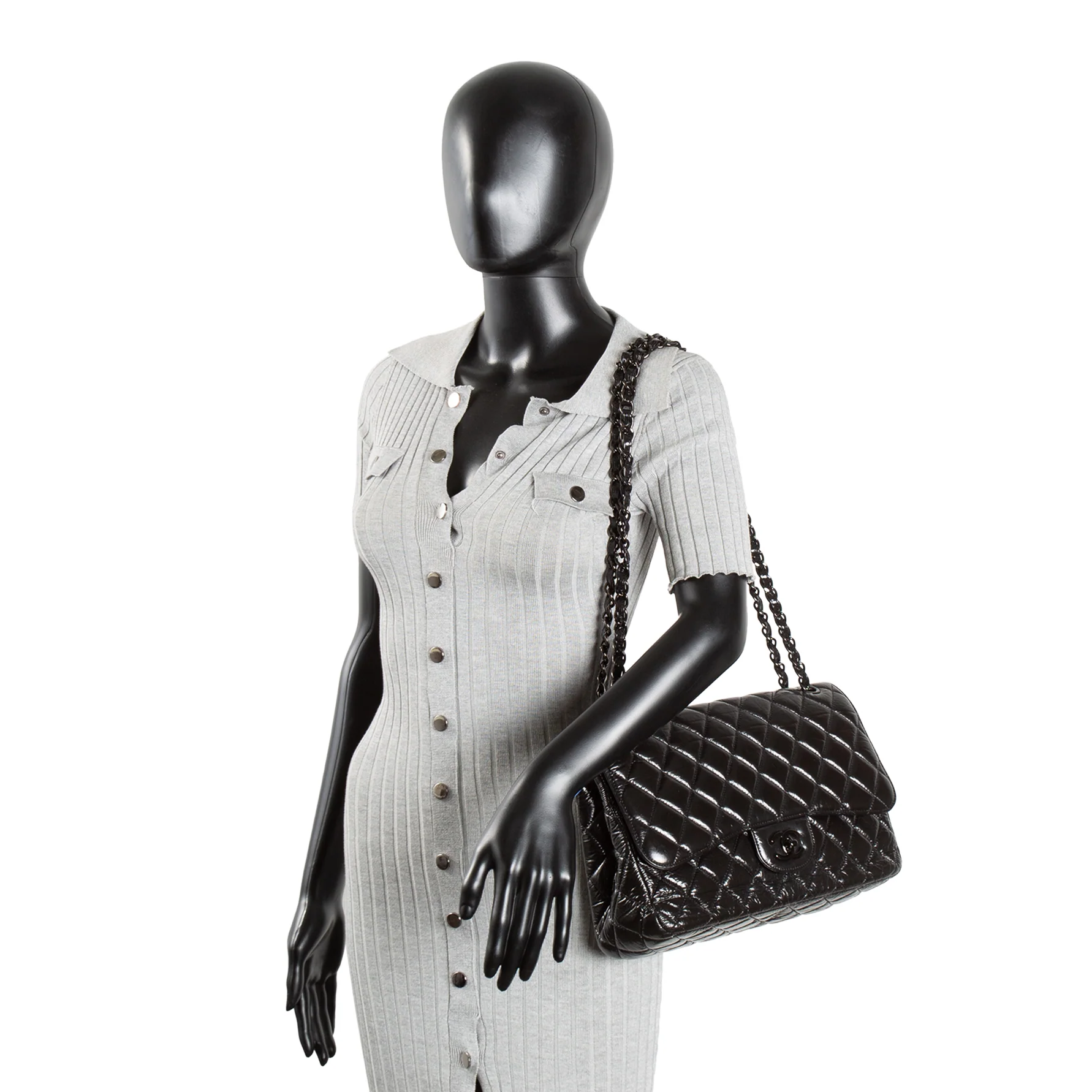 CHANEL Classic Crinkle Double Jumbo Flap - Black