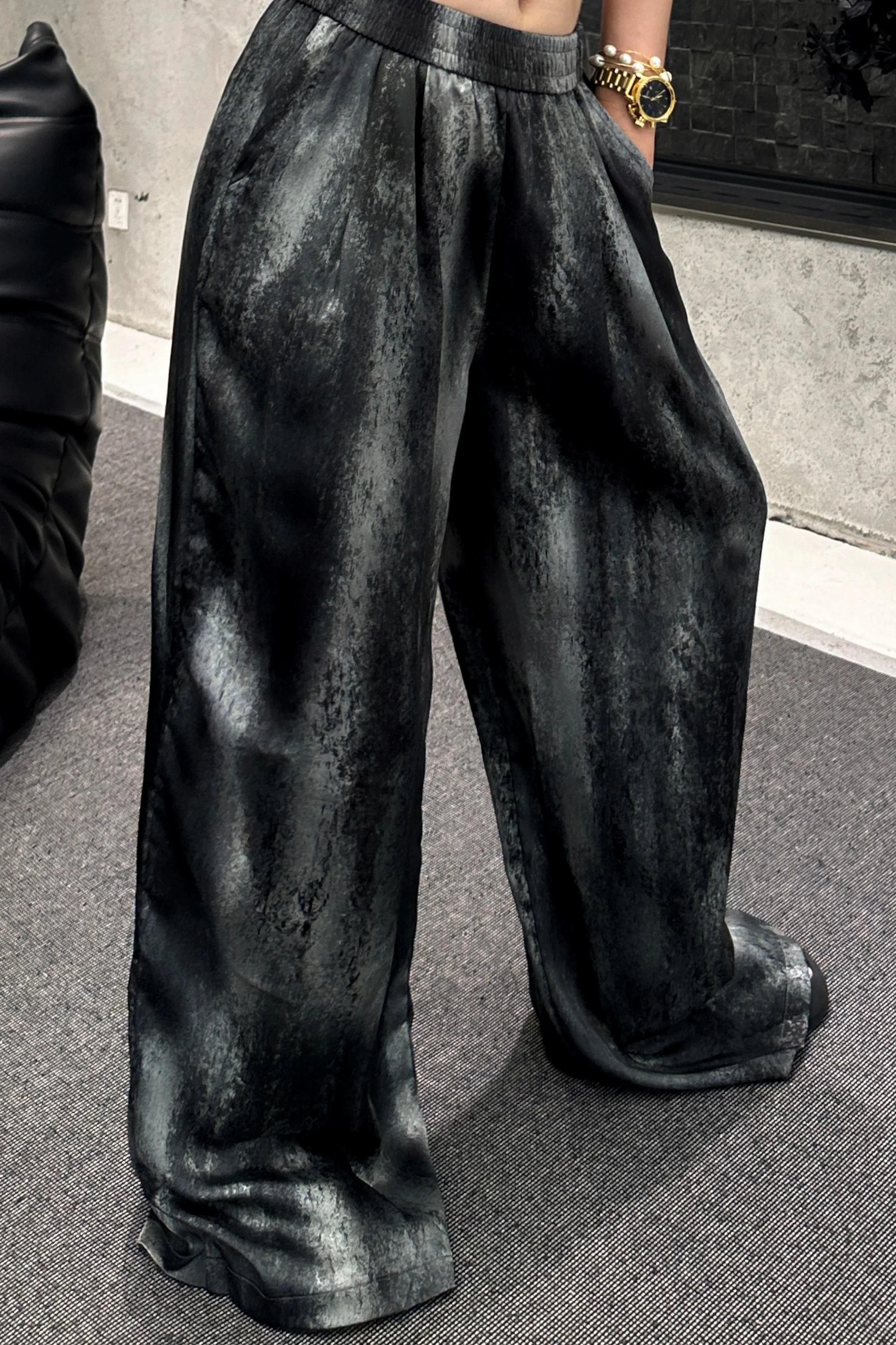 Grey And BlackTie Dye Satin Pant