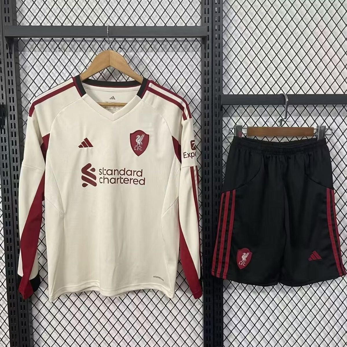 Liverpool Football Jersey Away Kids Long Sleeve Kit Jersey+Shorts 2025/26