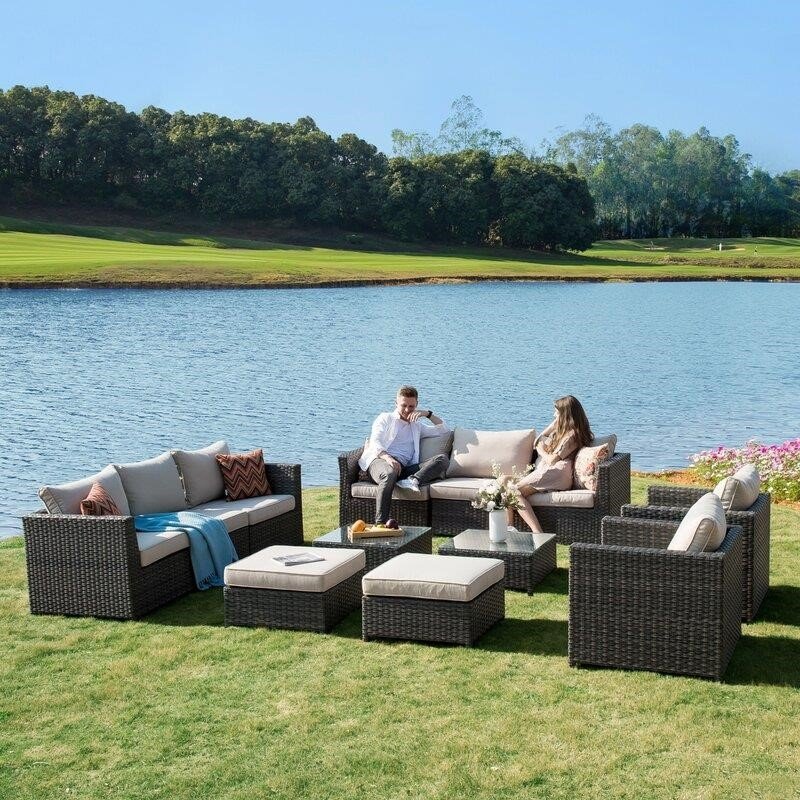 Cassville Wicker/Rattan 8 - Person Seating Group with Cushions
