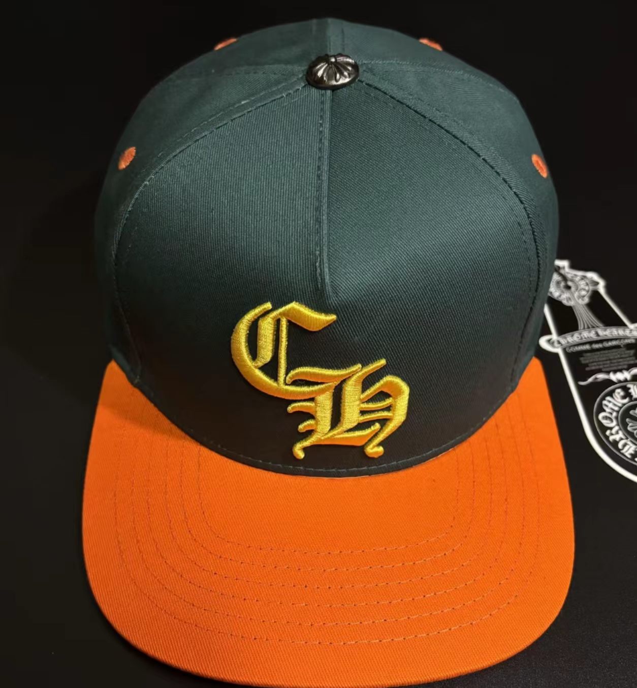 Chrome Hearts Style Two-Tone Snapback Cap with Gothic CH Logo