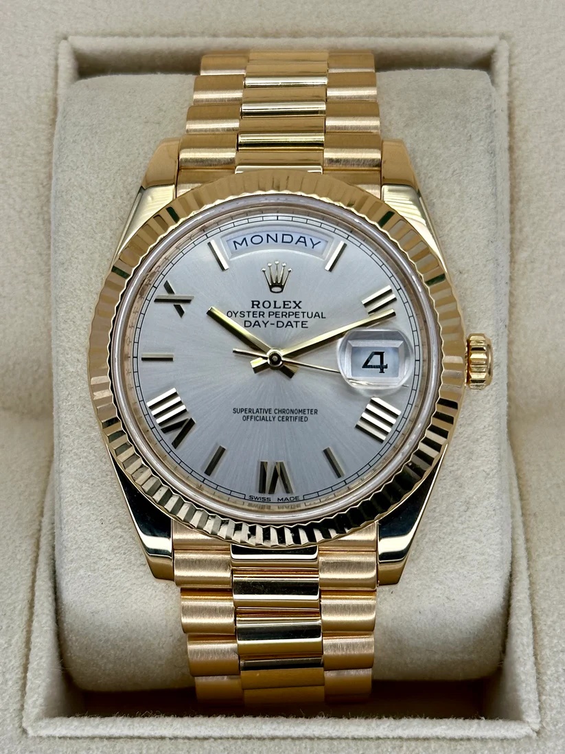 [2026 Mirror Grade]RLX  Day-Date President 40mm Yellow Gold Silver Roman Dial - 228238