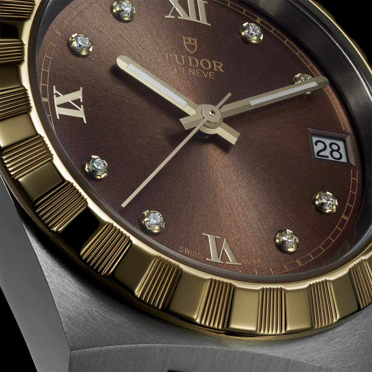 [2026 Mirror Grade]Royal 38mm Two-Tone Brown Diamond Dial Automatic Bracelet Watch