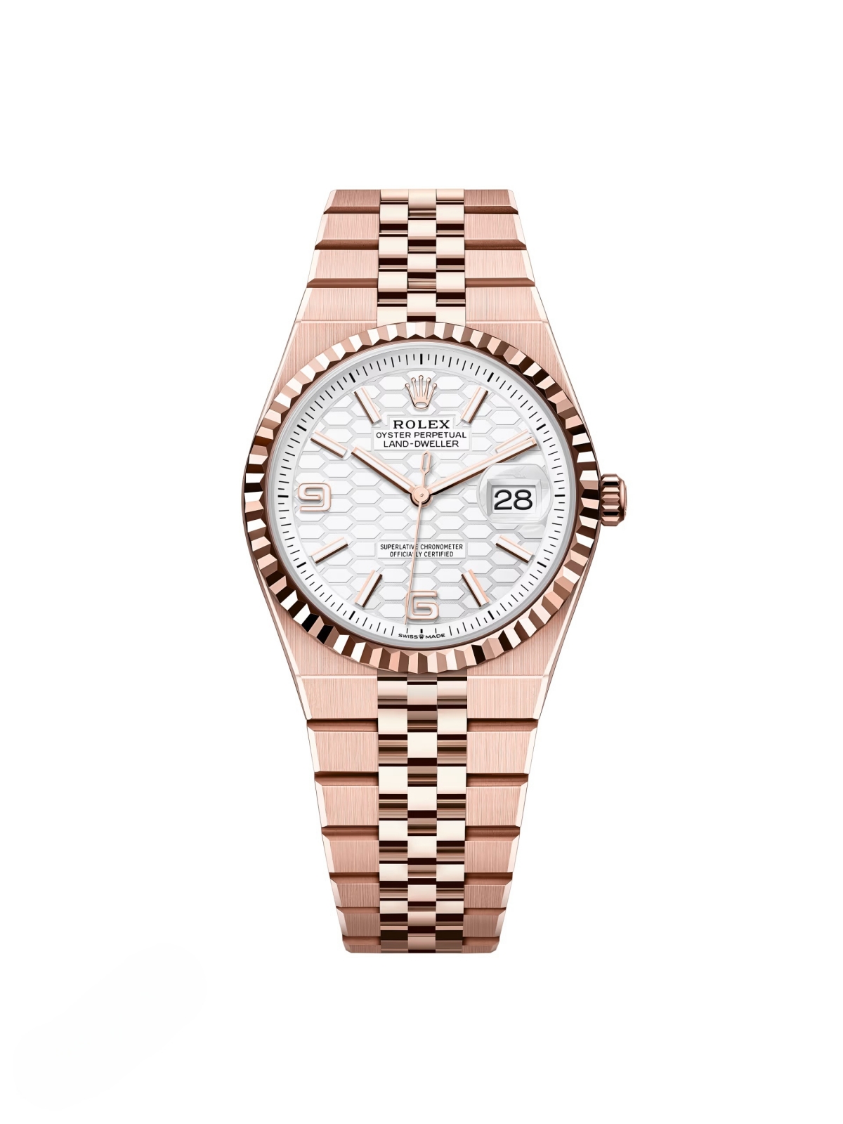 [2026 Mirror Grade]RLX Land-Dweller 127235-0001 White Honeycomb Dial Everose Jubilee Bracelet 36mm