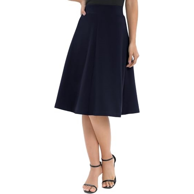 Women's A‑Line Elastic High Waist Flare Midi Skirt