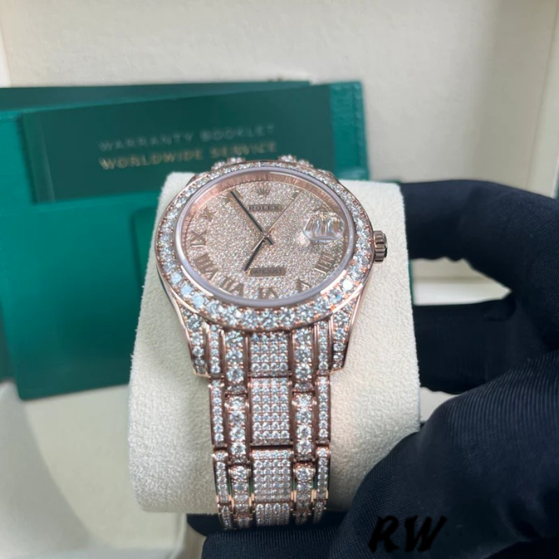 [2026 Mirror Grade]Rolex Pearlmaster 86405RBR Everose Gold Paved Diamond dial 39mm Mens Replica Watch