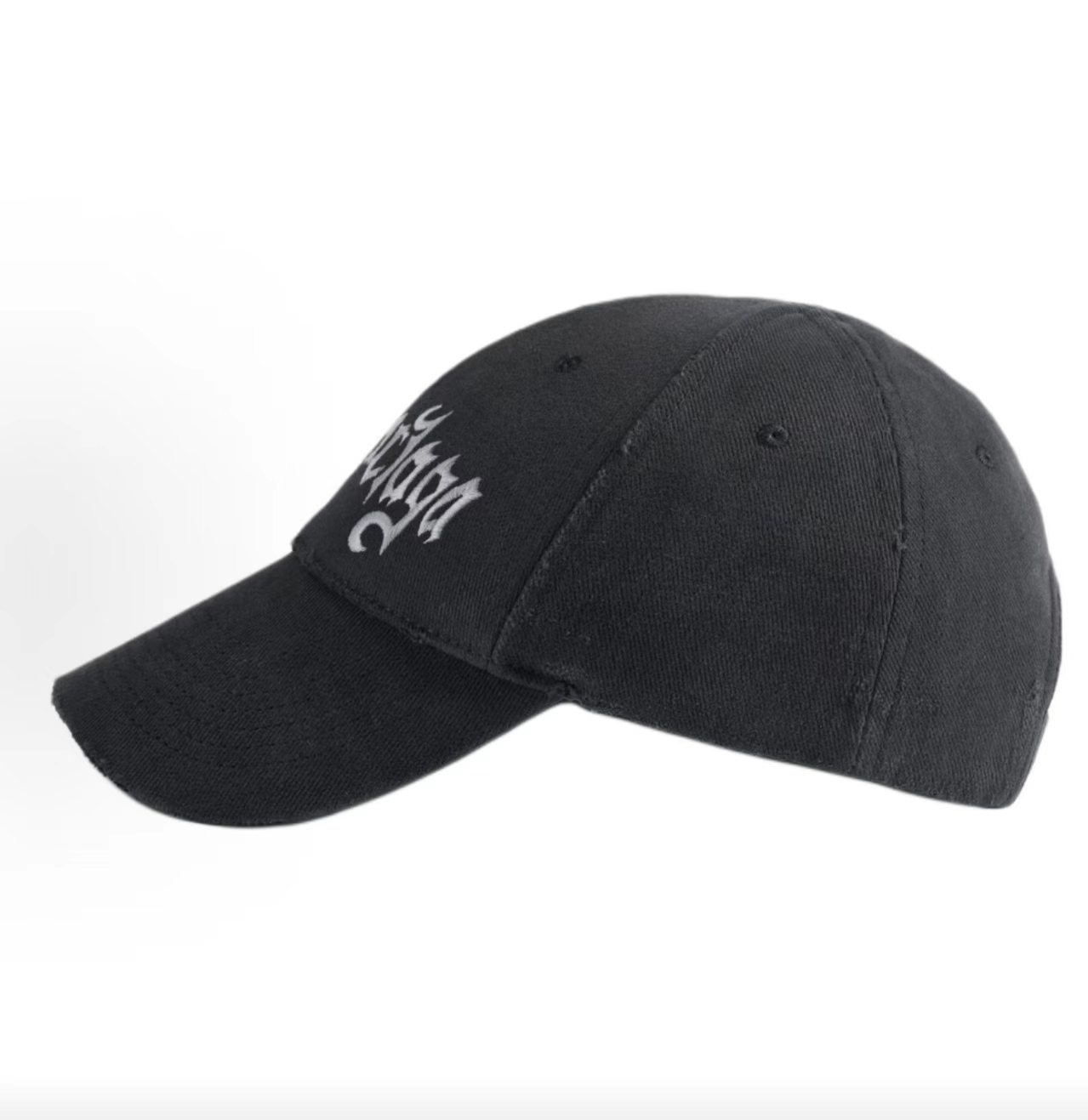 Balenciaga Gothic Logo Destroyed Black Baseball Cap