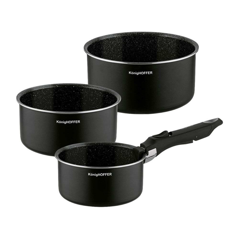 KONIGHOFFER Zestaw garnków Konighoffer Spinel Black, 16/18/20 cm, odpinana rączka, czarne