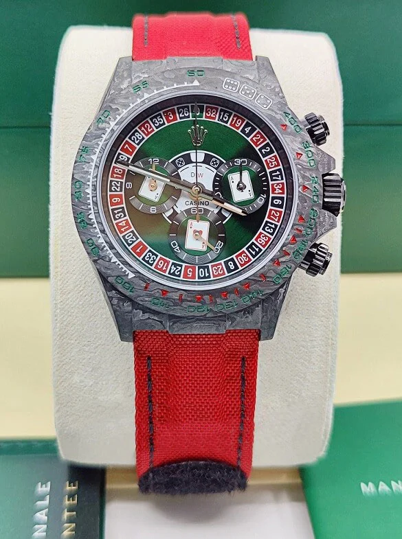 [2026 Mirror Grade]Rolex Daytona DIW Carbon Lucky Player Casino  Swiss Replica Watch | Custom Made Limited Edition | 4130 Swiss Movement