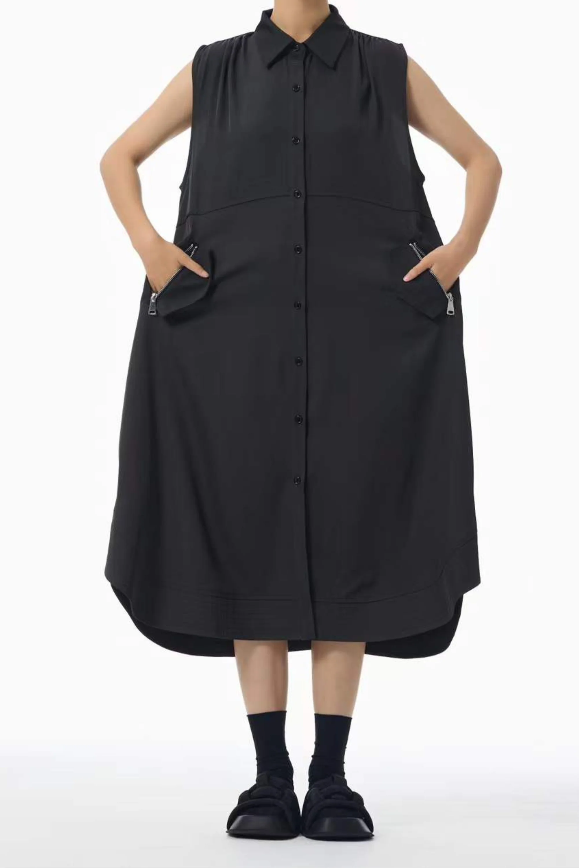 Stone Grey Button-down Dress