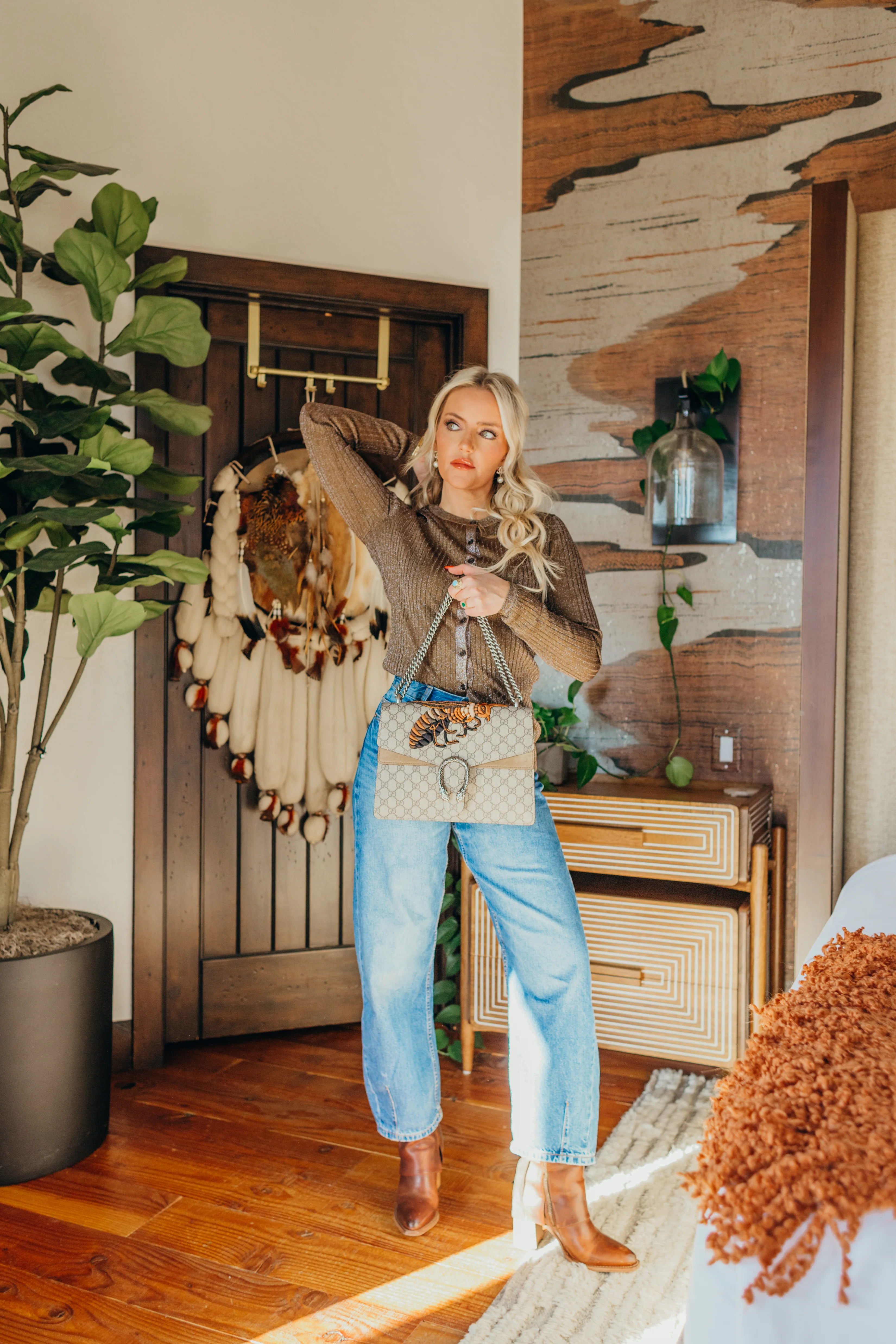 GG Supreme Monogram Bee Embroidered Shoulder Bag