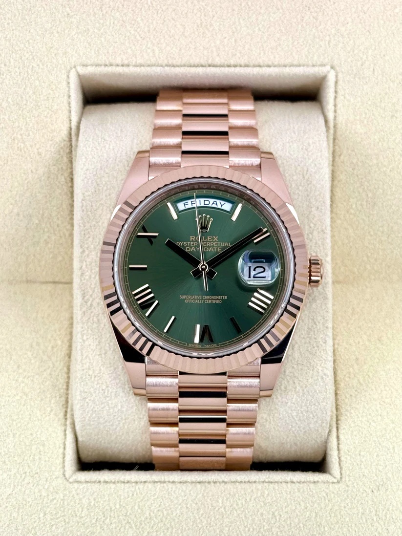 [2026 Mirror Grade]RLX  Day-Date President 40mm Everose Gold Olive Green Roman Dial - 228235