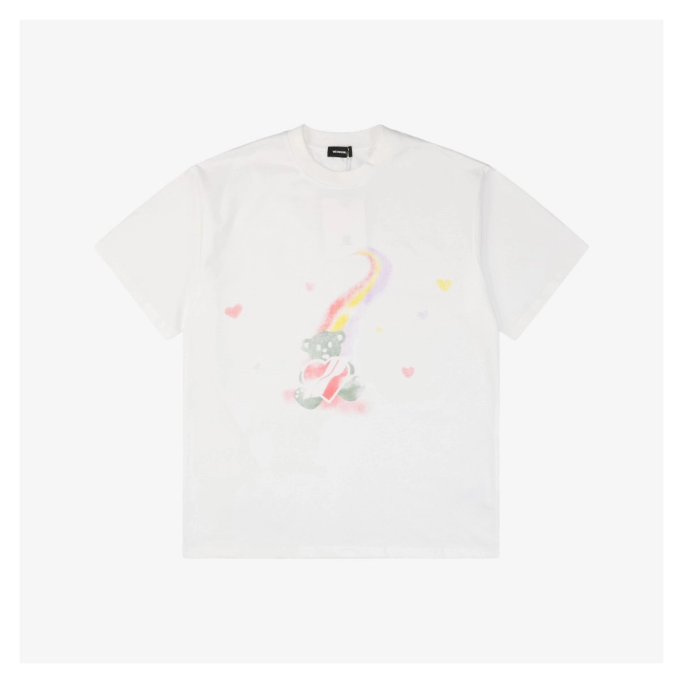 We11done Rainbow Heart Teddy Bear Print T-Shirt (Black/White)