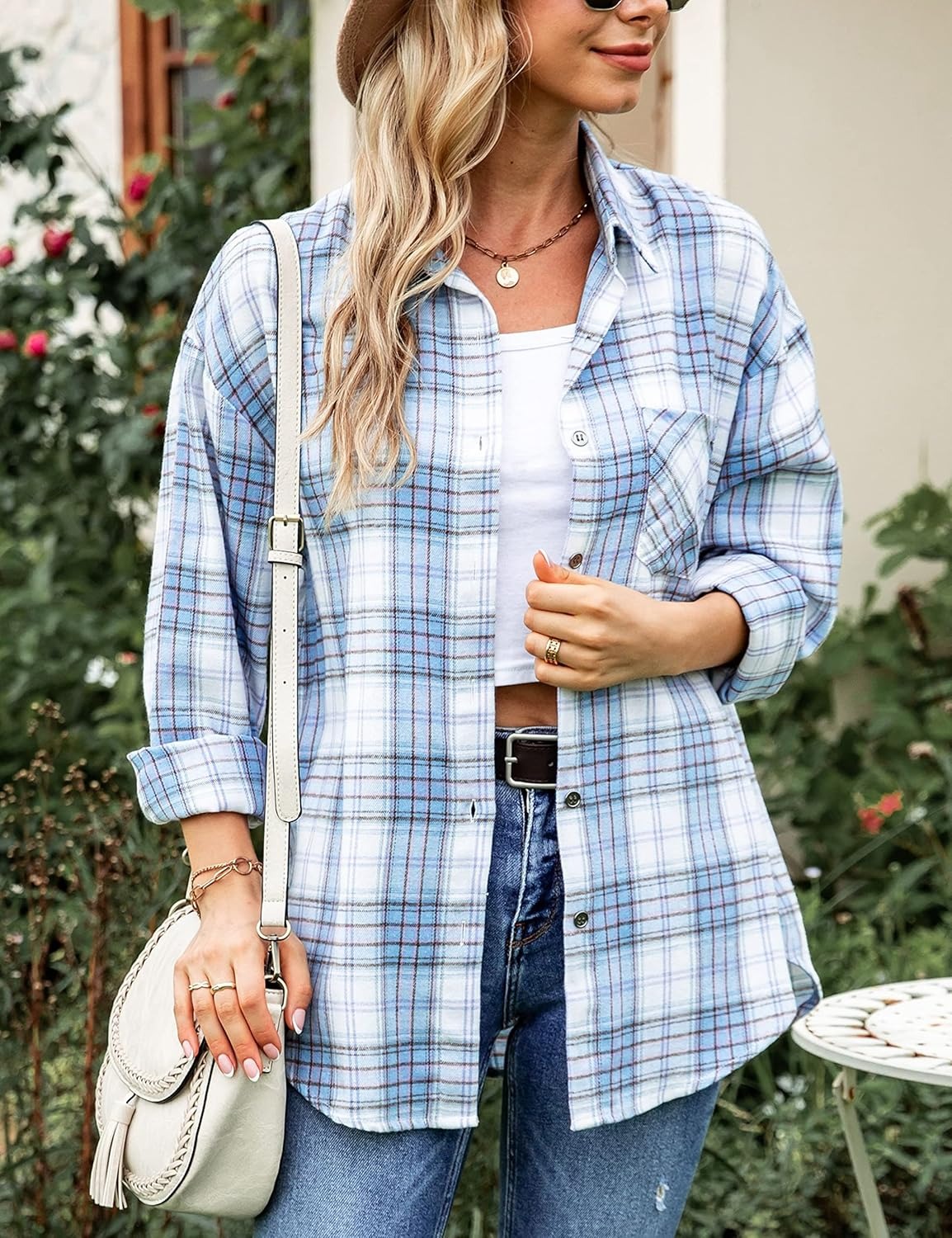 Oversized Womens Flannel Plaid Soft Flannel Button Down Shirt Roll Up Long Sleeve Flannel Plaid Shirt Blouses Women
