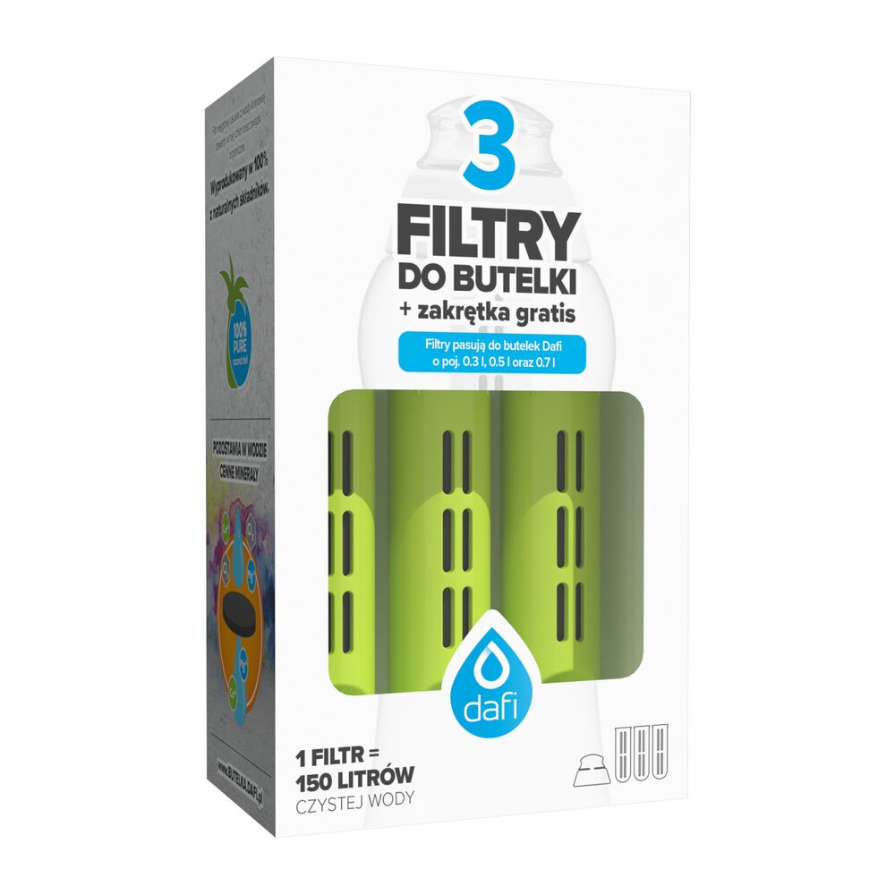 DAFI Zestaw 3 filtrów do butelki Dafi Soft, zielone + zakrętka