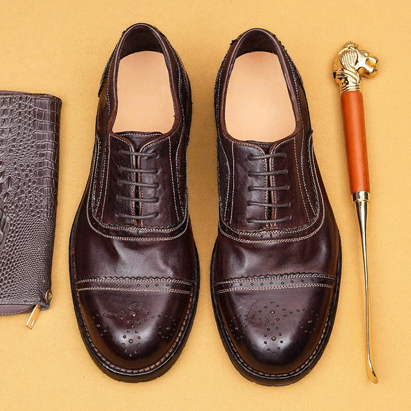 (Ships in 6 days)Men’s Horsehide Cap-Toe Brogue Oxford Shoes 1570-180
