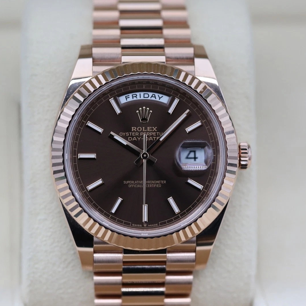 [2026 Mirror Grade]RLX  Day-Date President 40mm Everose Gold Chocolate Index Dial - 228235