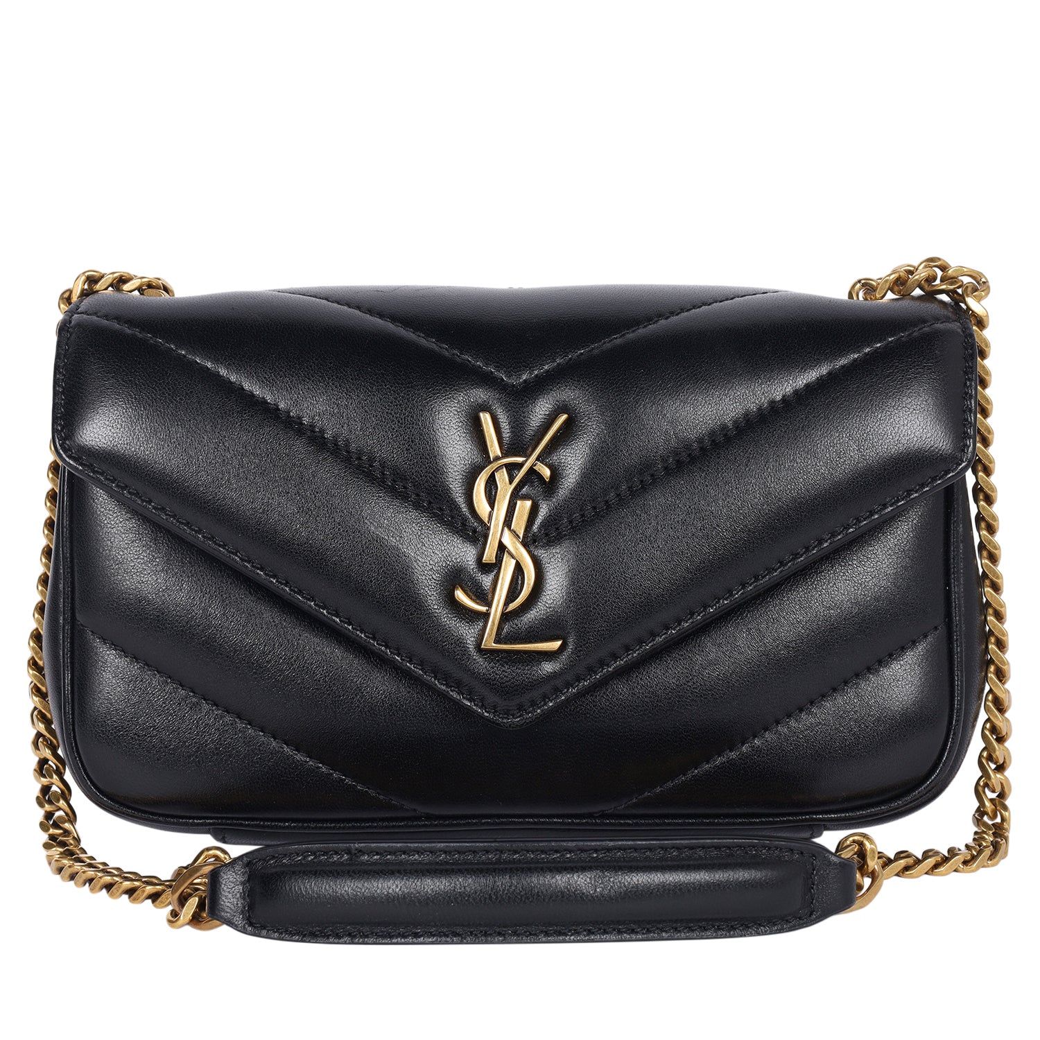 Lambskin Chevron Quilted Mini Loulou Black